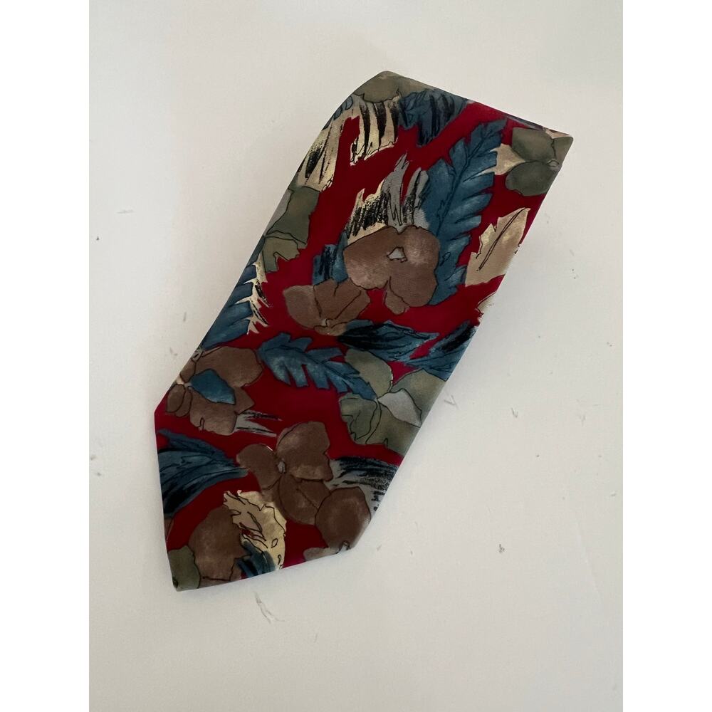 GANT Men's 100% Silk Neck Tie Red Blue Green Floral & Leaves JL